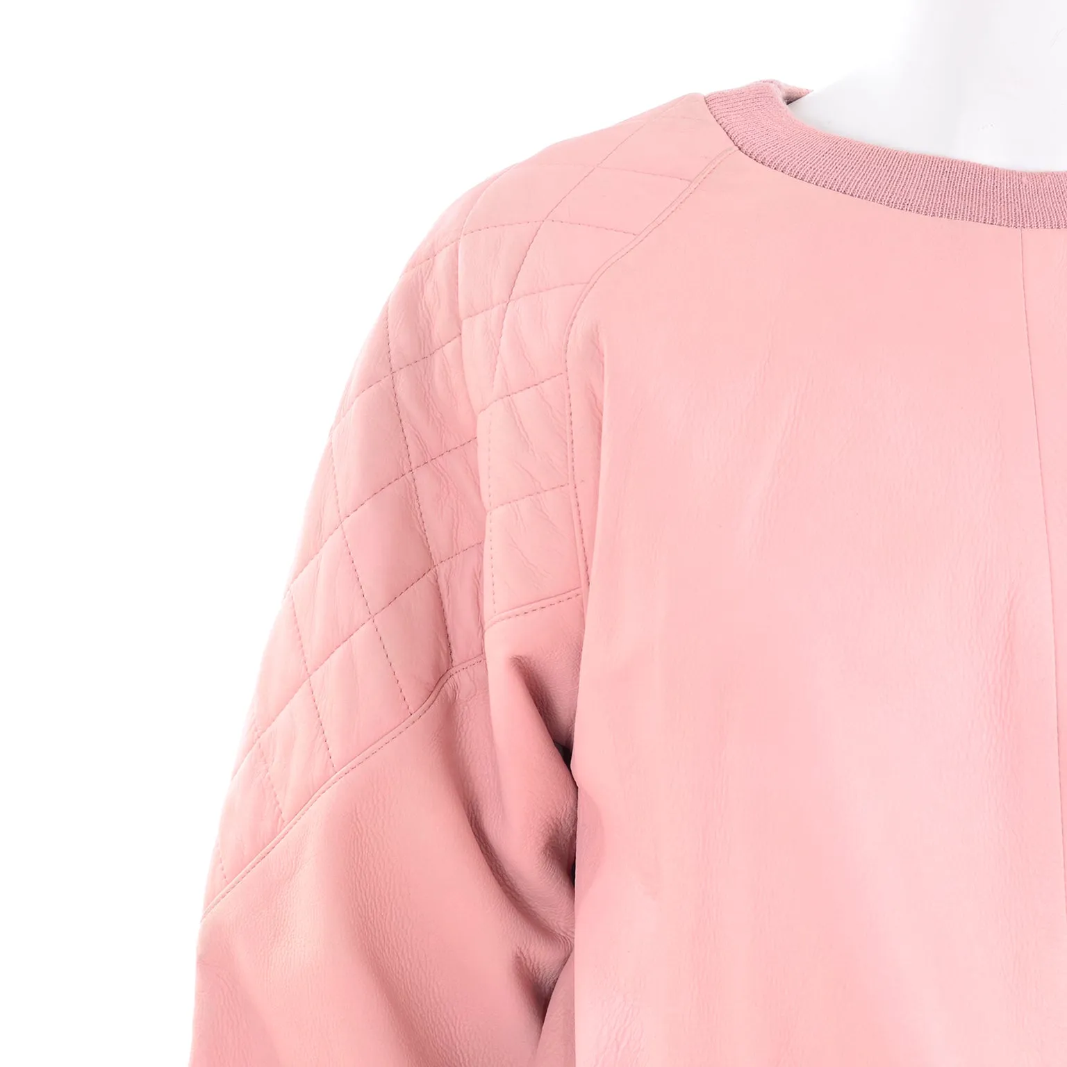 1980s Athleisure Pink Quilted Leather Vintage Tracksuit Sweatshirt Top & Pants
