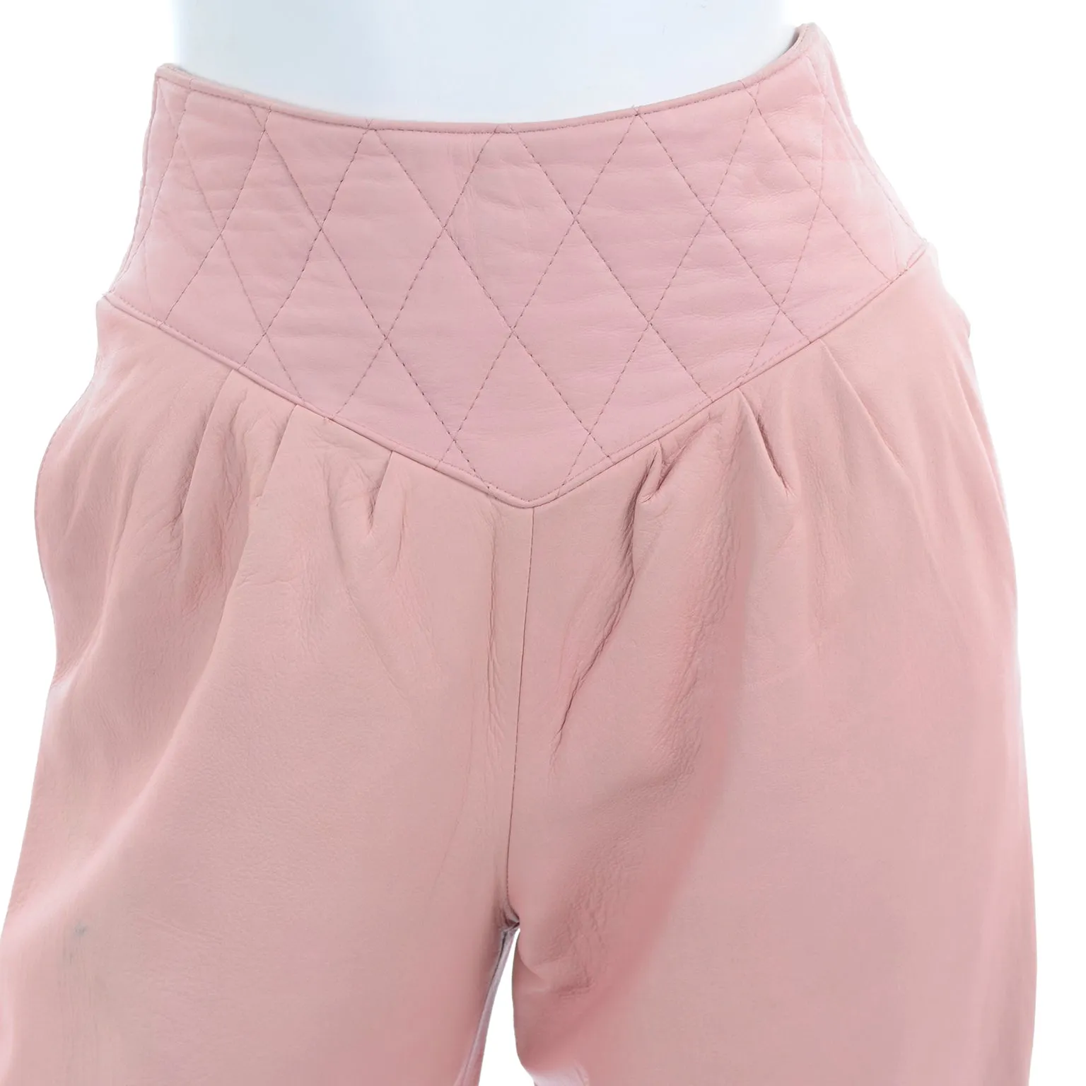 1980s Athleisure Pink Quilted Leather Vintage Tracksuit Sweatshirt Top & Pants