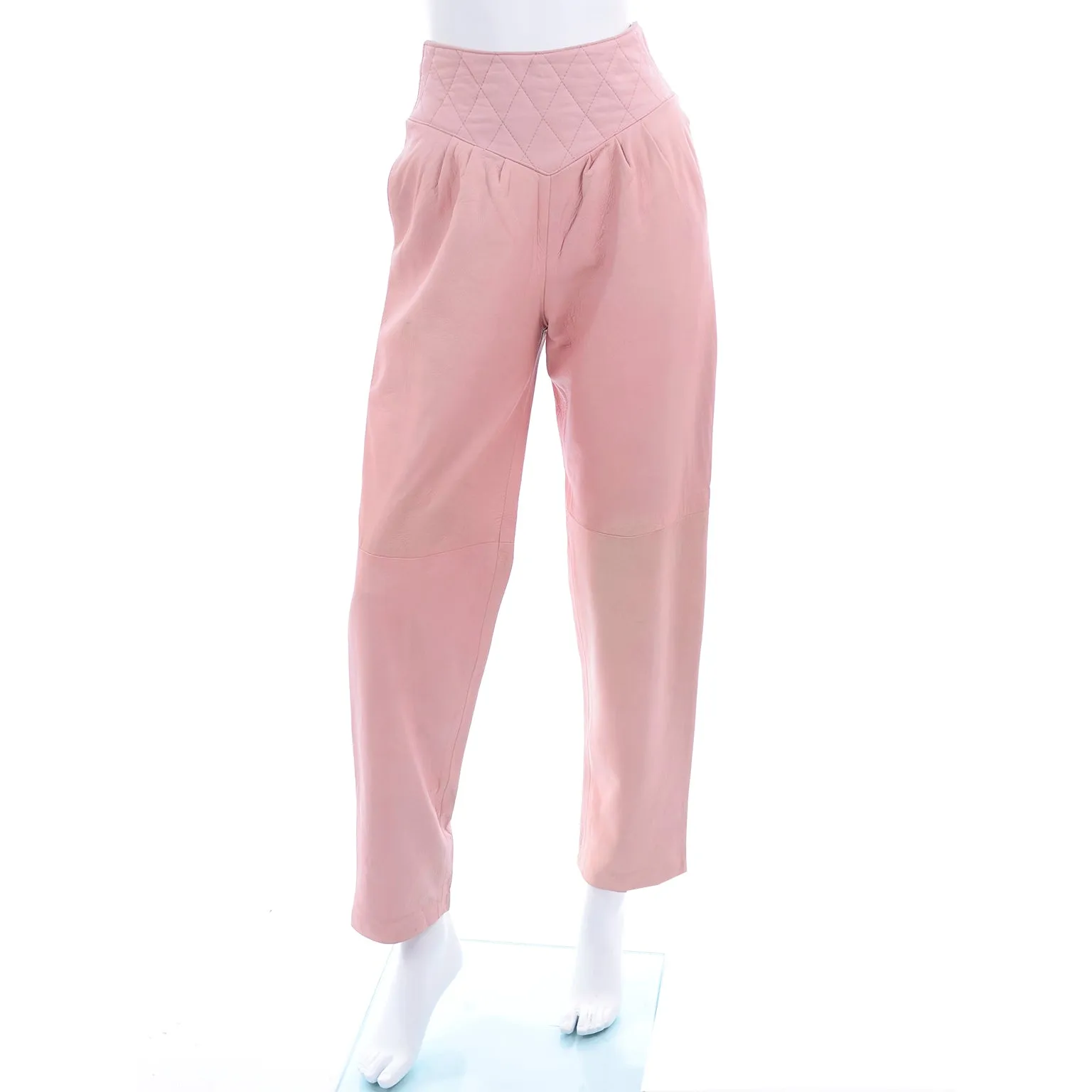 1980s Athleisure Pink Quilted Leather Vintage Tracksuit Sweatshirt Top & Pants