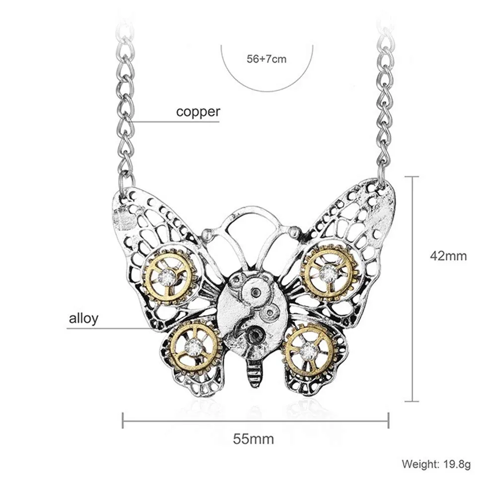 AILUOR Steampunk Gear Pendant Necklace, Punk Vintage Gothic Love Heart Owl Butterfly Bee Insect Chain Sweater Pendant Necklace Jewelry for Women Girl