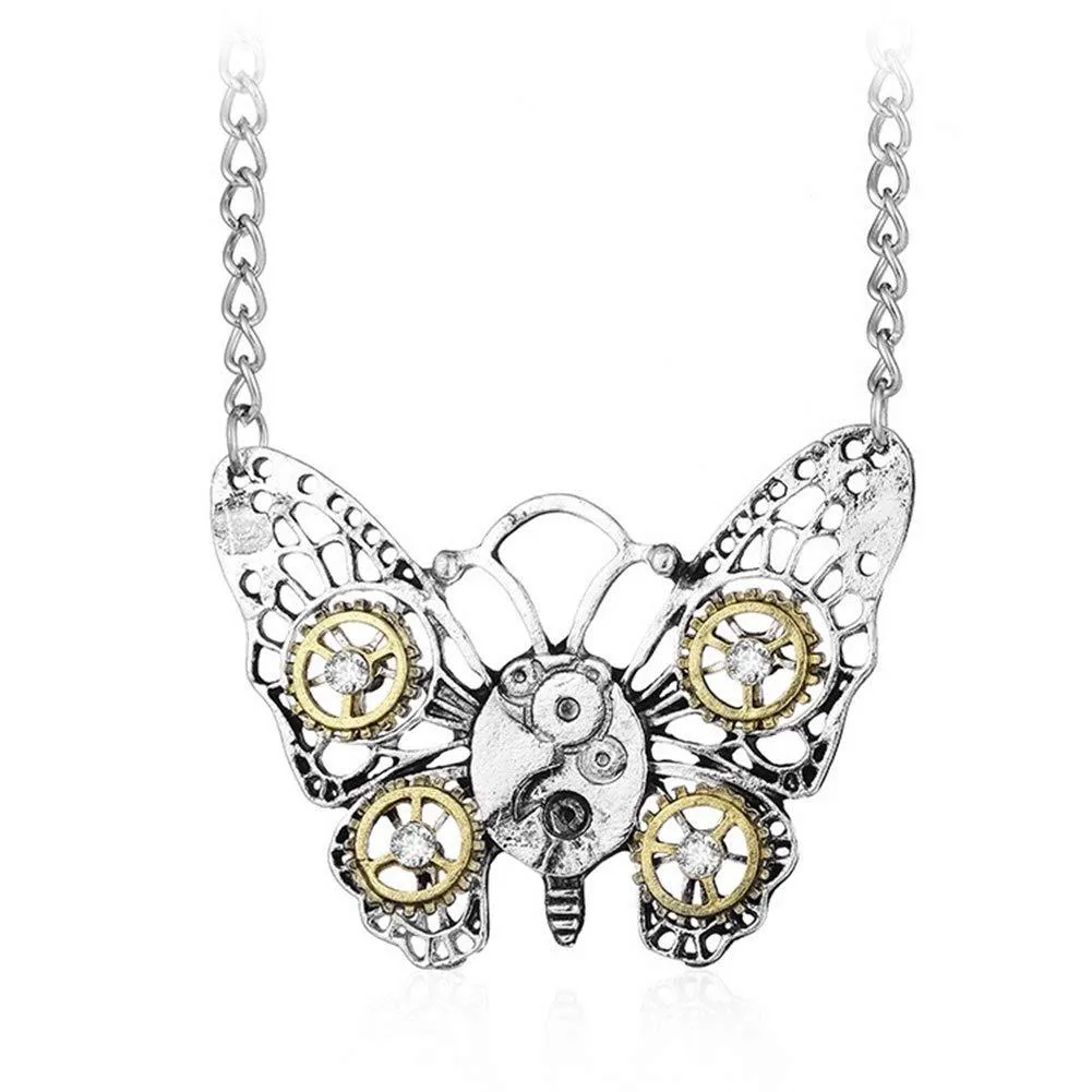 AILUOR Steampunk Gear Pendant Necklace, Punk Vintage Gothic Love Heart Owl Butterfly Bee Insect Chain Sweater Pendant Necklace Jewelry for Women Girl