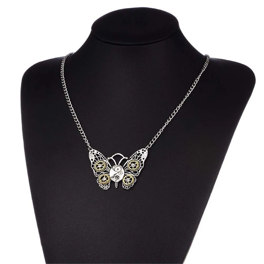 AILUOR Steampunk Gear Pendant Necklace, Punk Vintage Gothic Love Heart Owl Butterfly Bee Insect Chain Sweater Pendant Necklace Jewelry for Women Girl