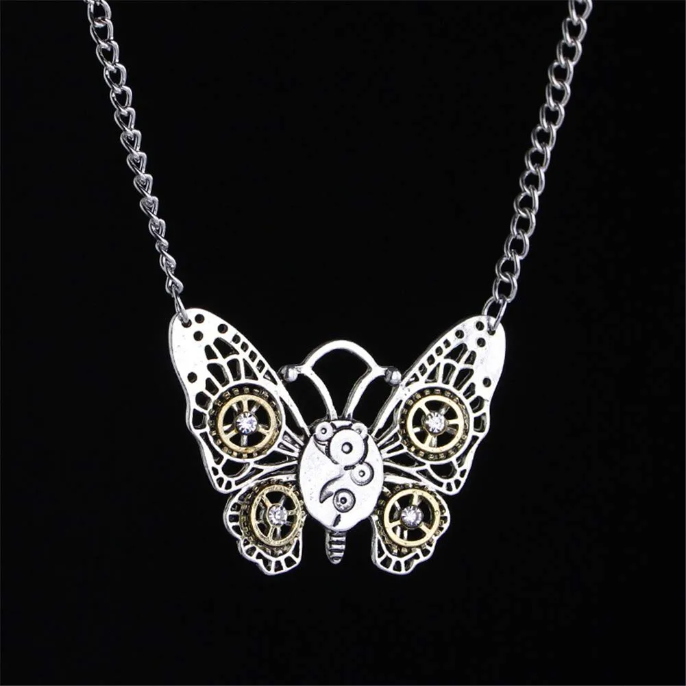 AILUOR Steampunk Gear Pendant Necklace, Punk Vintage Gothic Love Heart Owl Butterfly Bee Insect Chain Sweater Pendant Necklace Jewelry for Women Girl