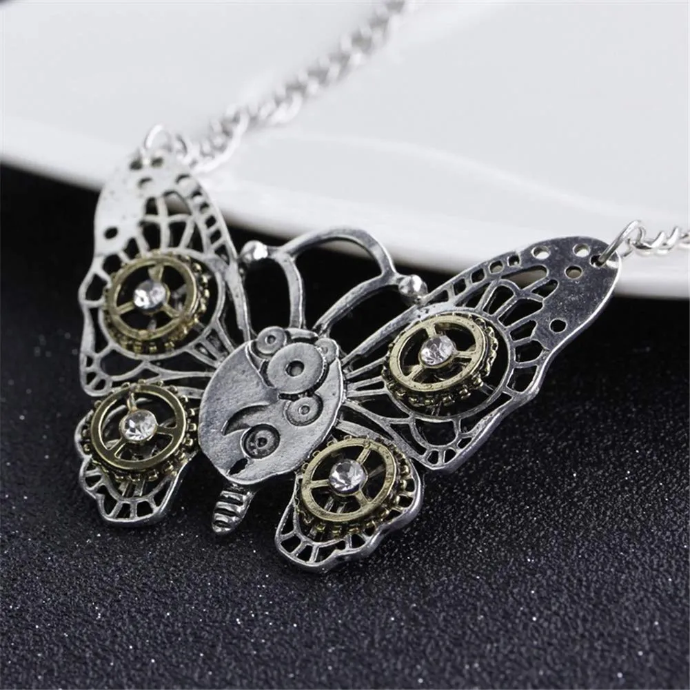 AILUOR Steampunk Gear Pendant Necklace, Punk Vintage Gothic Love Heart Owl Butterfly Bee Insect Chain Sweater Pendant Necklace Jewelry for Women Girl