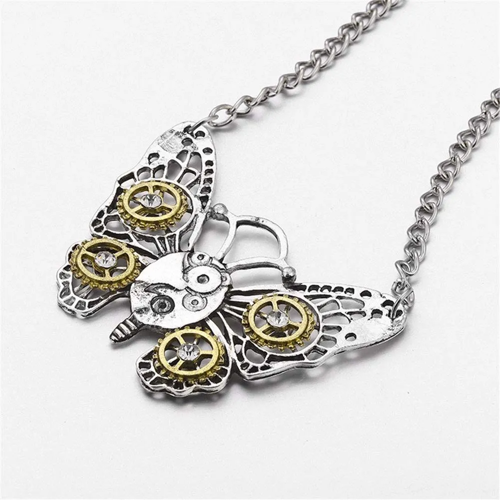 AILUOR Steampunk Gear Pendant Necklace, Punk Vintage Gothic Love Heart Owl Butterfly Bee Insect Chain Sweater Pendant Necklace Jewelry for Women Girl