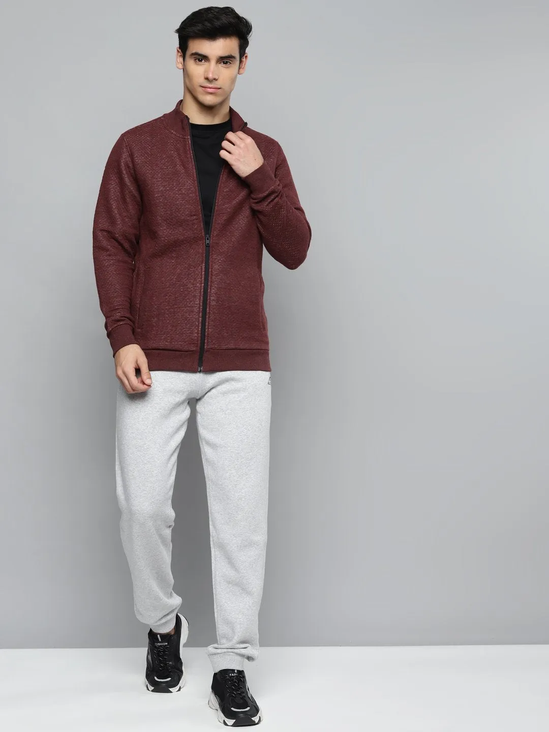 Alcis Men Burgundy Solid Cotton Jacket