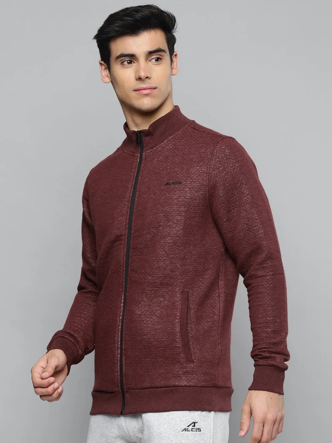 Alcis Men Burgundy Solid Cotton Jacket