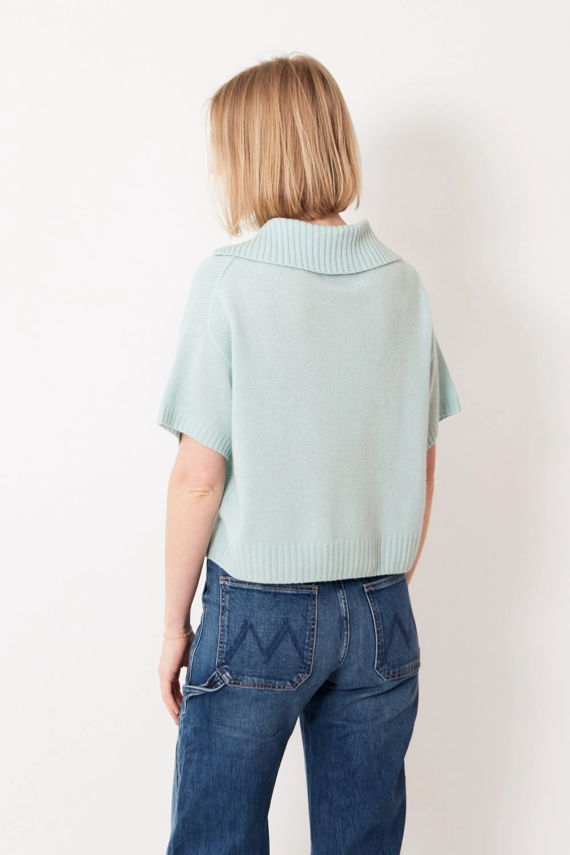 Allude Half Sleeve Half Zip Cashmere Polo Neck Sweater