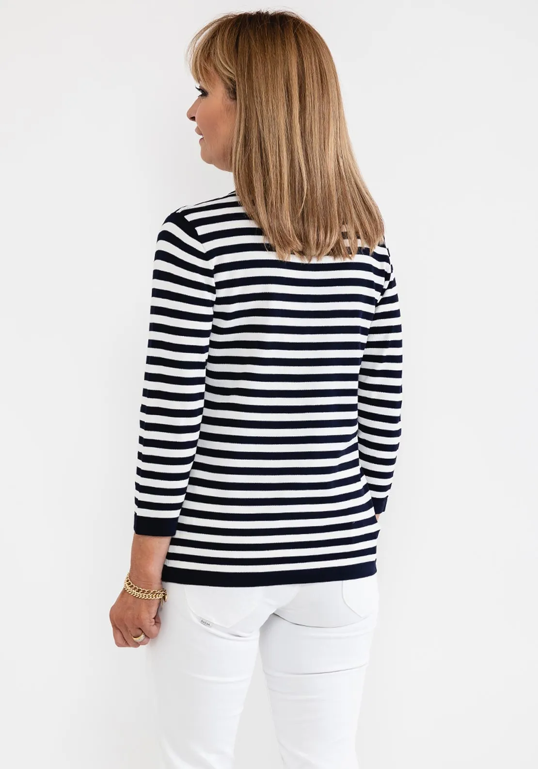 Anonymous Striped Polo Collar Sweater, Navy