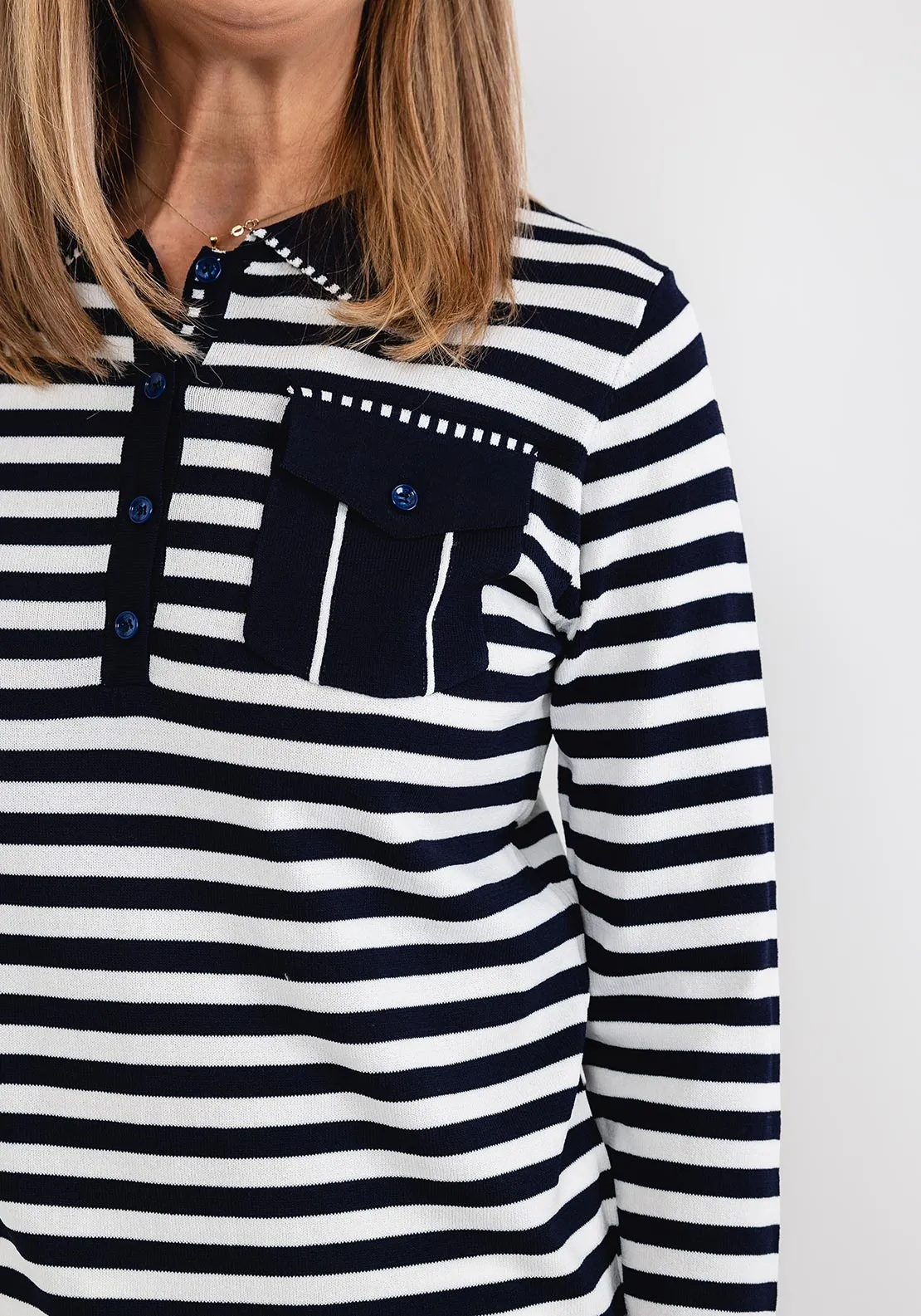 Anonymous Striped Polo Collar Sweater, Navy