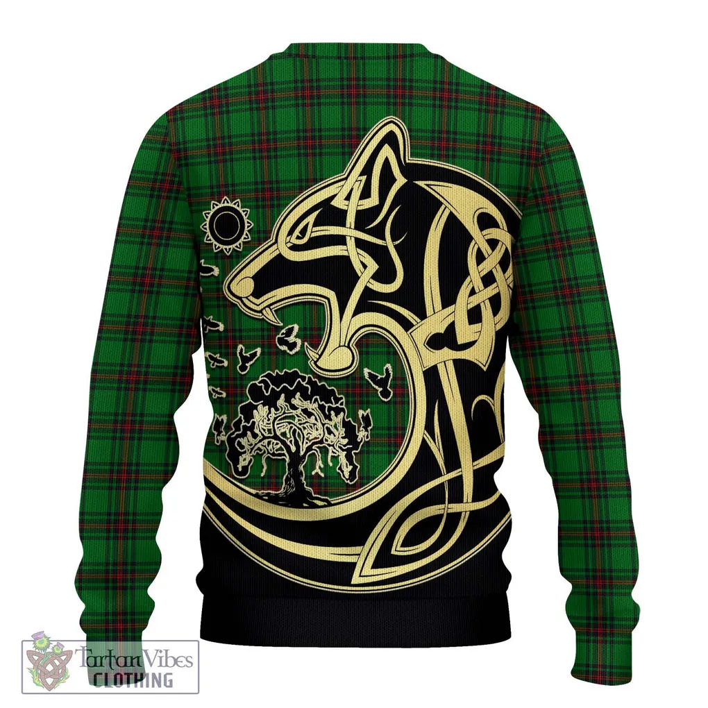 Anstruther Tartan Ugly Sweater with Family Crest Celtic Wolf Style