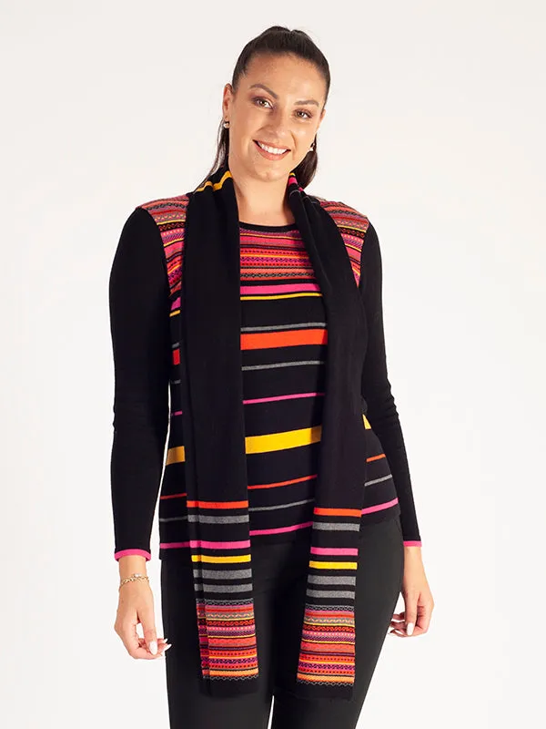 Black, Fuchsia & Amber Striped Jumper and Scarf Set