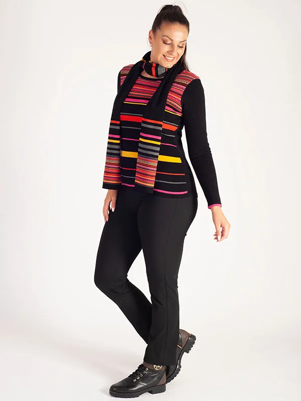 Black, Fuchsia & Amber Striped Jumper and Scarf Set