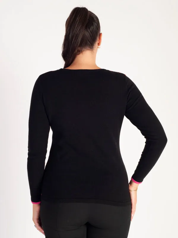 Black, Fuchsia & Amber Striped Jumper and Scarf Set