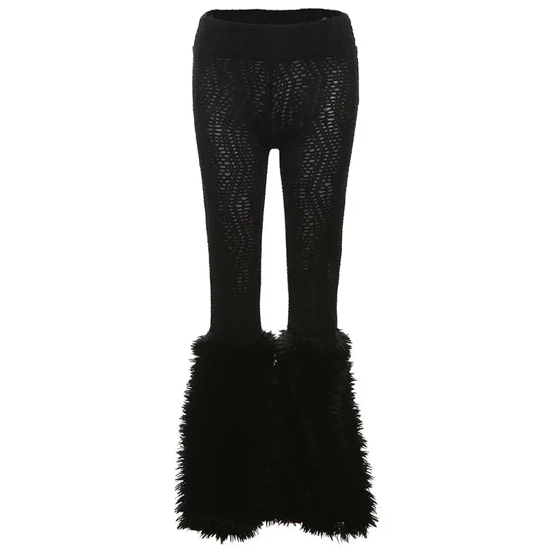 Bonnyshow Autumn and Winter Women's New Sexy Fur Collar Long Sleeve T-Shirt High Waist Slim Pants Suit Women's Club Clothing