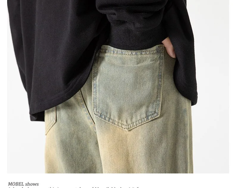 Bonsir Baggy Cargo Jeans big pocket Trousers Male Denim Pants Flared Pant women's Jeans Loose Casual Streetwear Hip Hop Harajuku