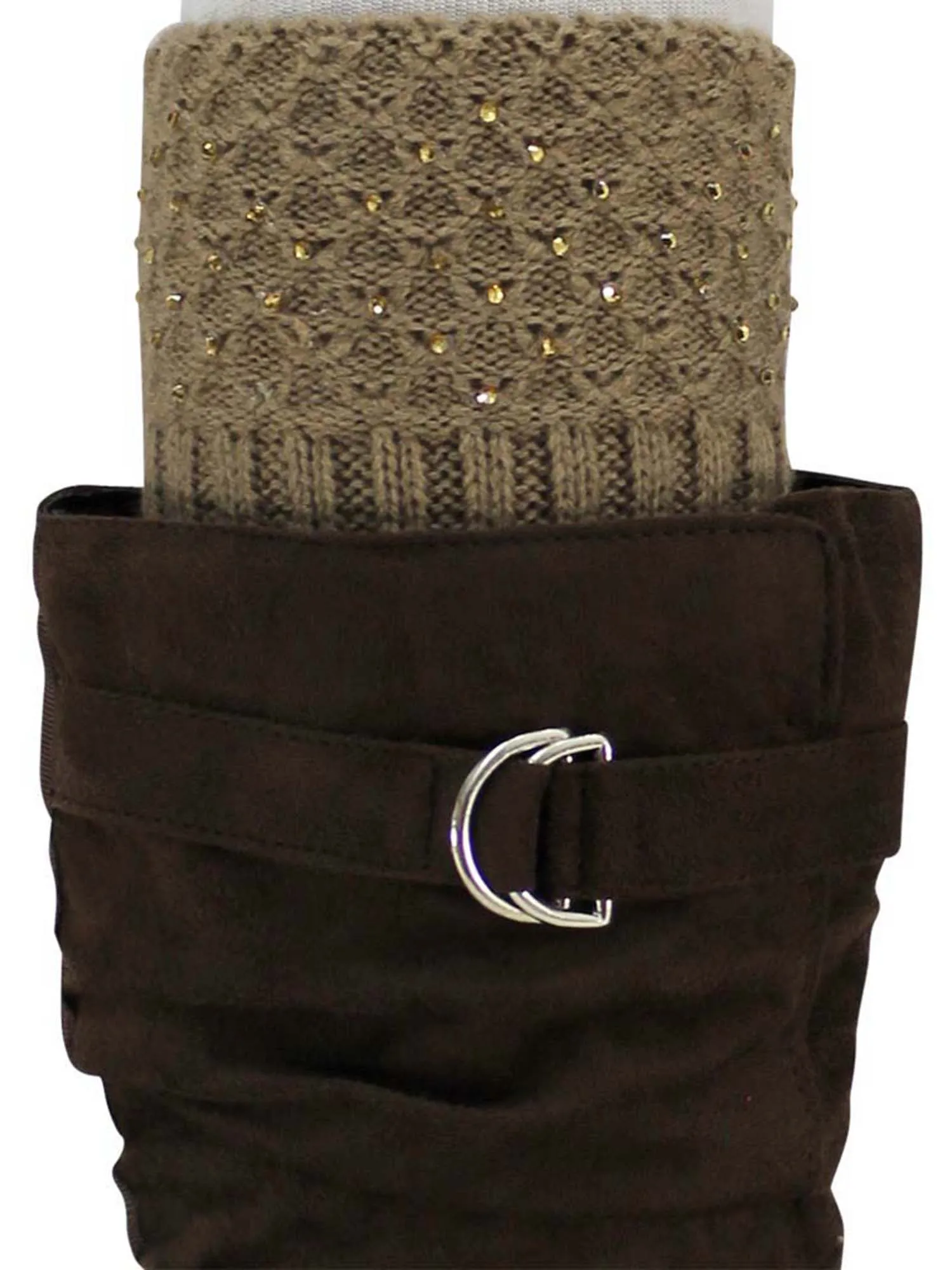 Camel Tan Knit Boot Cuff Leg Warmers With Rhinestones