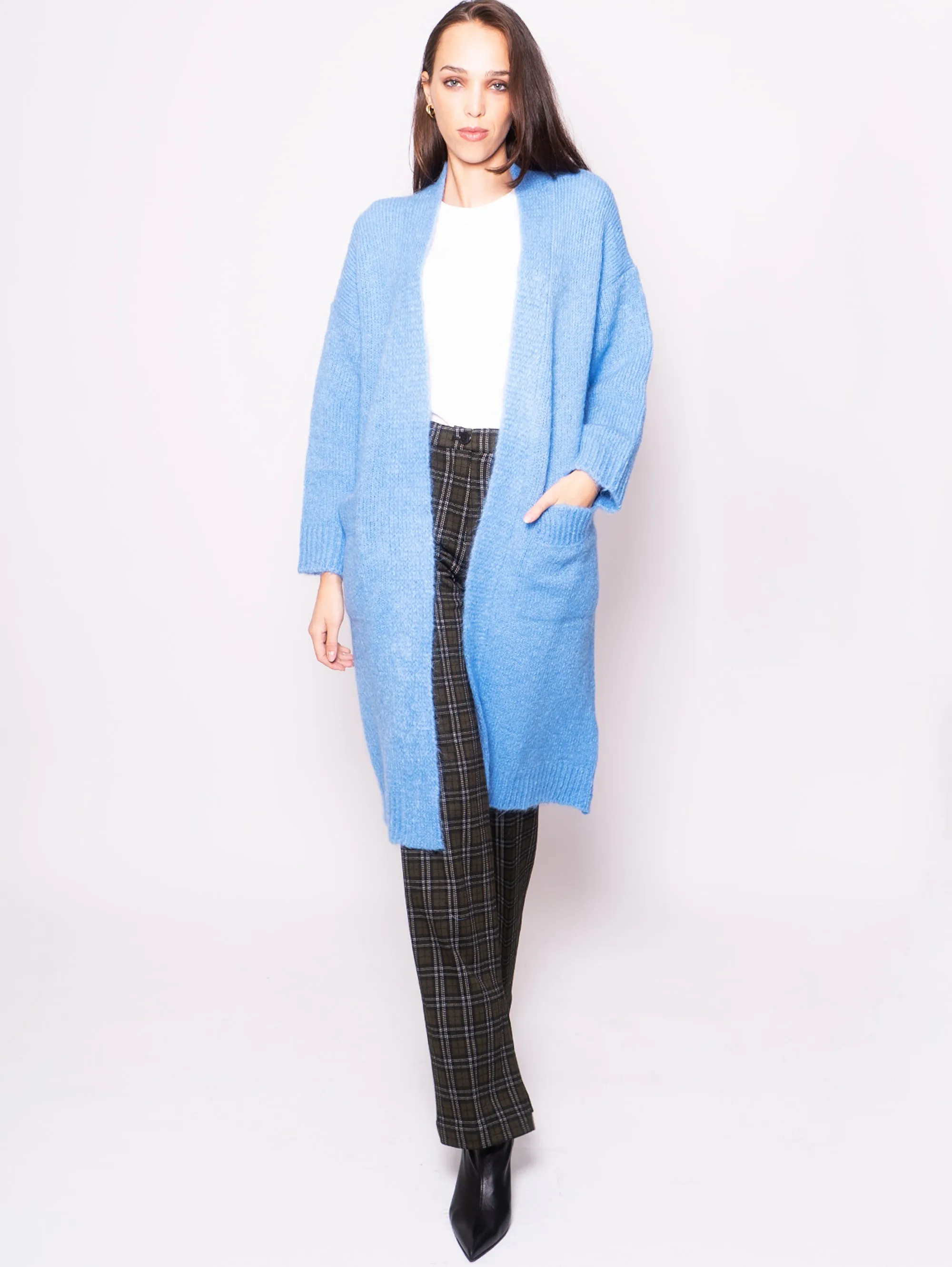 Cardigan Lungo in Mohair Blu