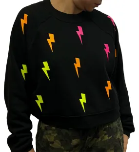 Casey Black Crewneck Sweatshirt - NEON lightning bolts