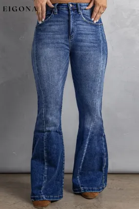 Dark Blue Plus Size Stitching Washed Flare Jeans