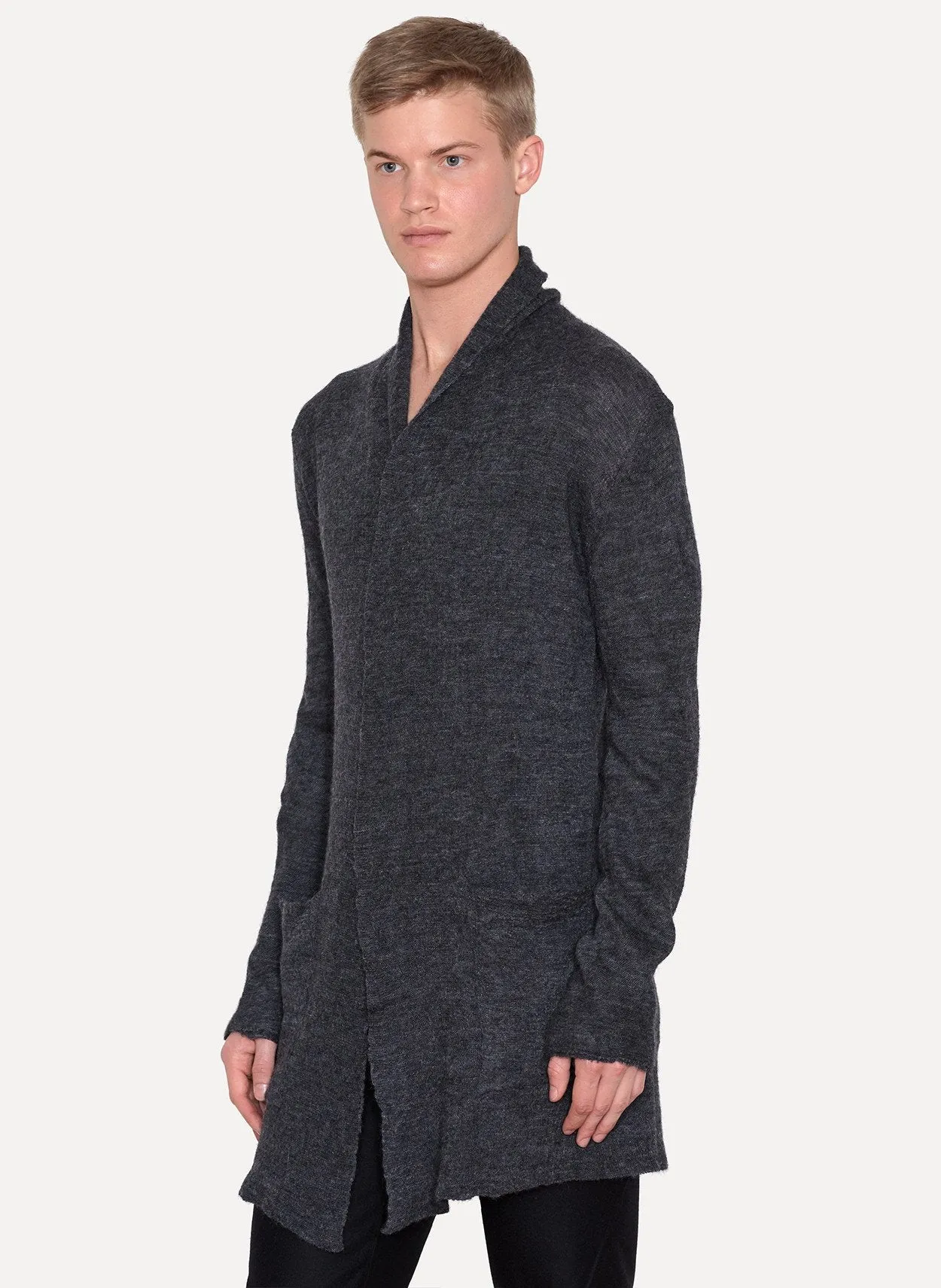 Grey Melange 3d Alpaca Over Cardigan