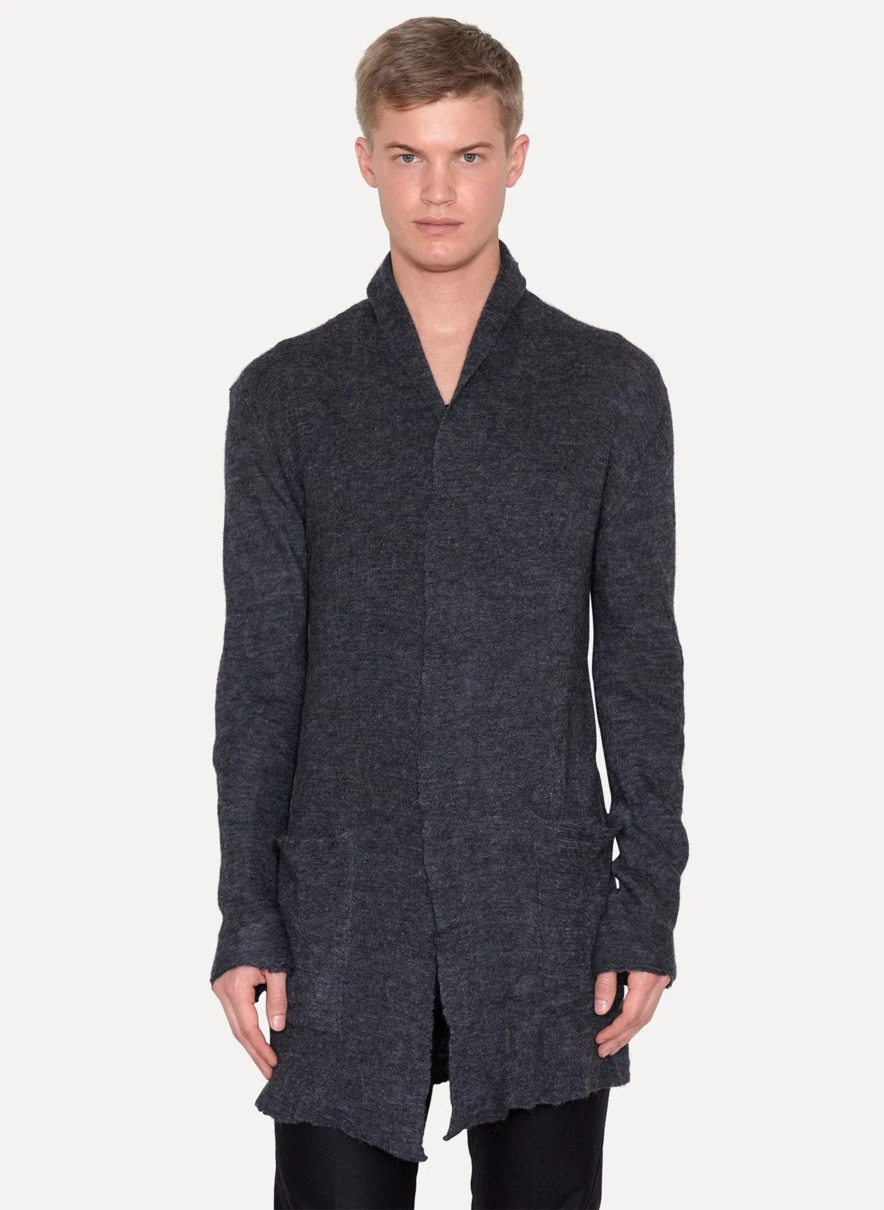 Grey Melange 3d Alpaca Over Cardigan