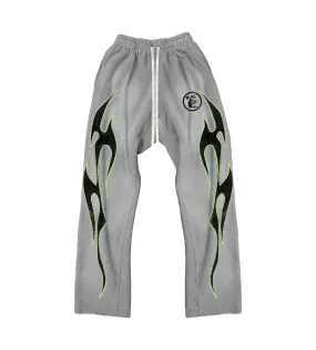Hellstar Studios Grey/Green Future Flame Flared Sweatpants