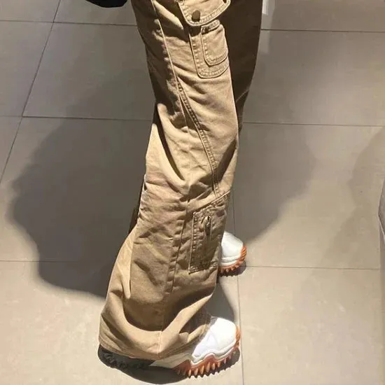 Joskaa American Retro Street Flared Jeans for Women Y2k E-Girl High Waist Straight Cargo Pants 2024 Spring New Loose Wide Leg