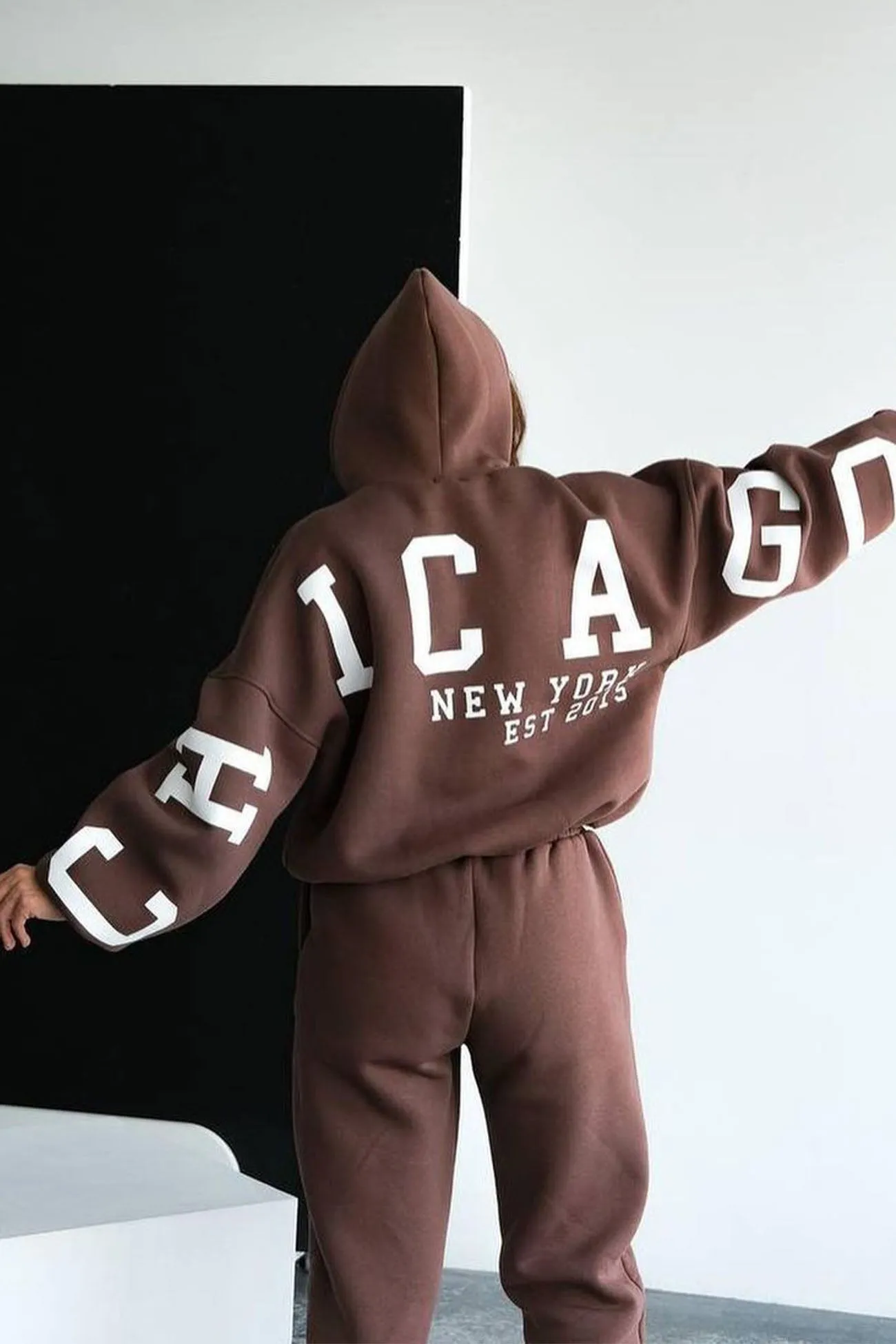 Letter Printed Hoodie Long Pants Two-Piece Set