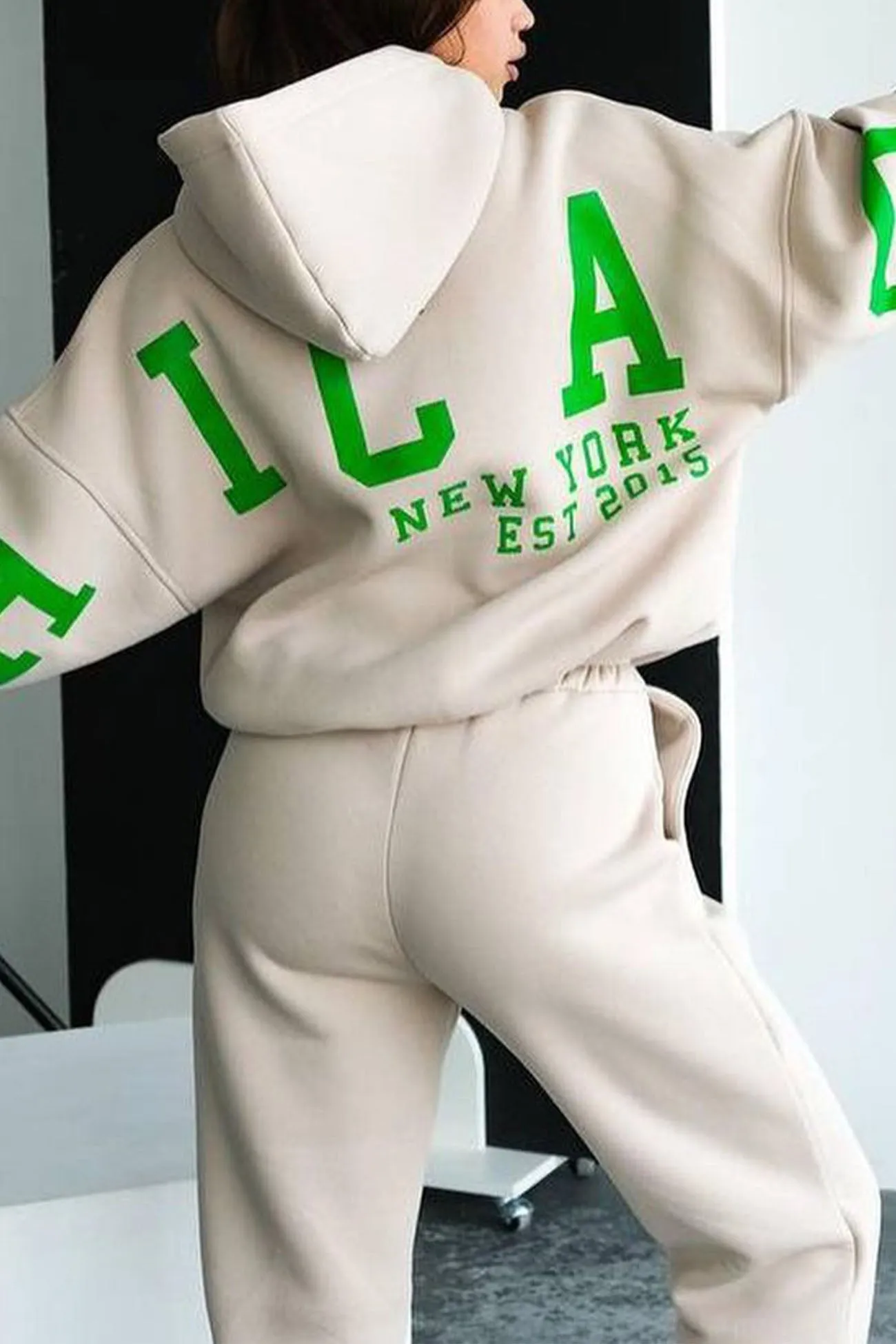 Letter Printed Hoodie Long Pants Two-Piece Set