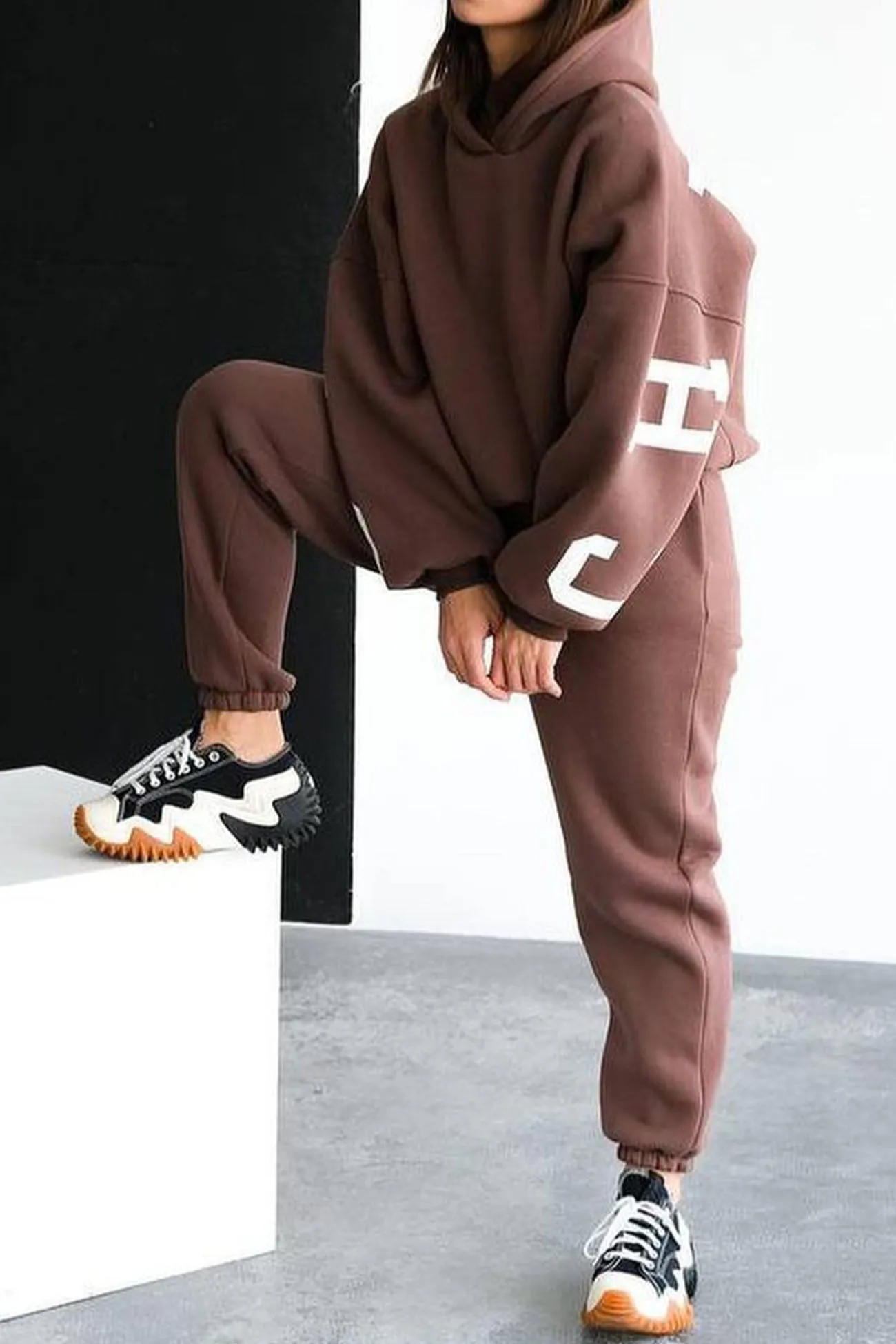 Letter Printed Hoodie Long Pants Two-Piece Set