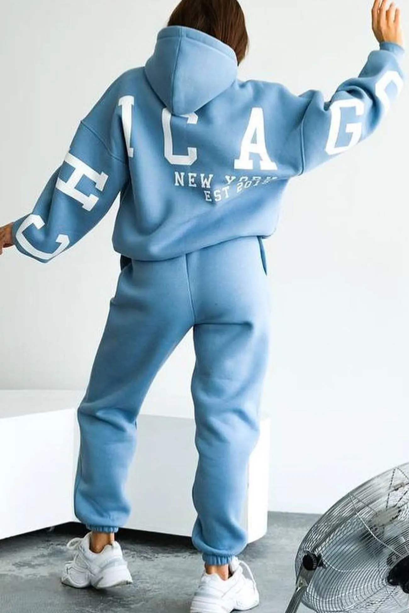 Letter Printed Hoodie Long Pants Two-Piece Set