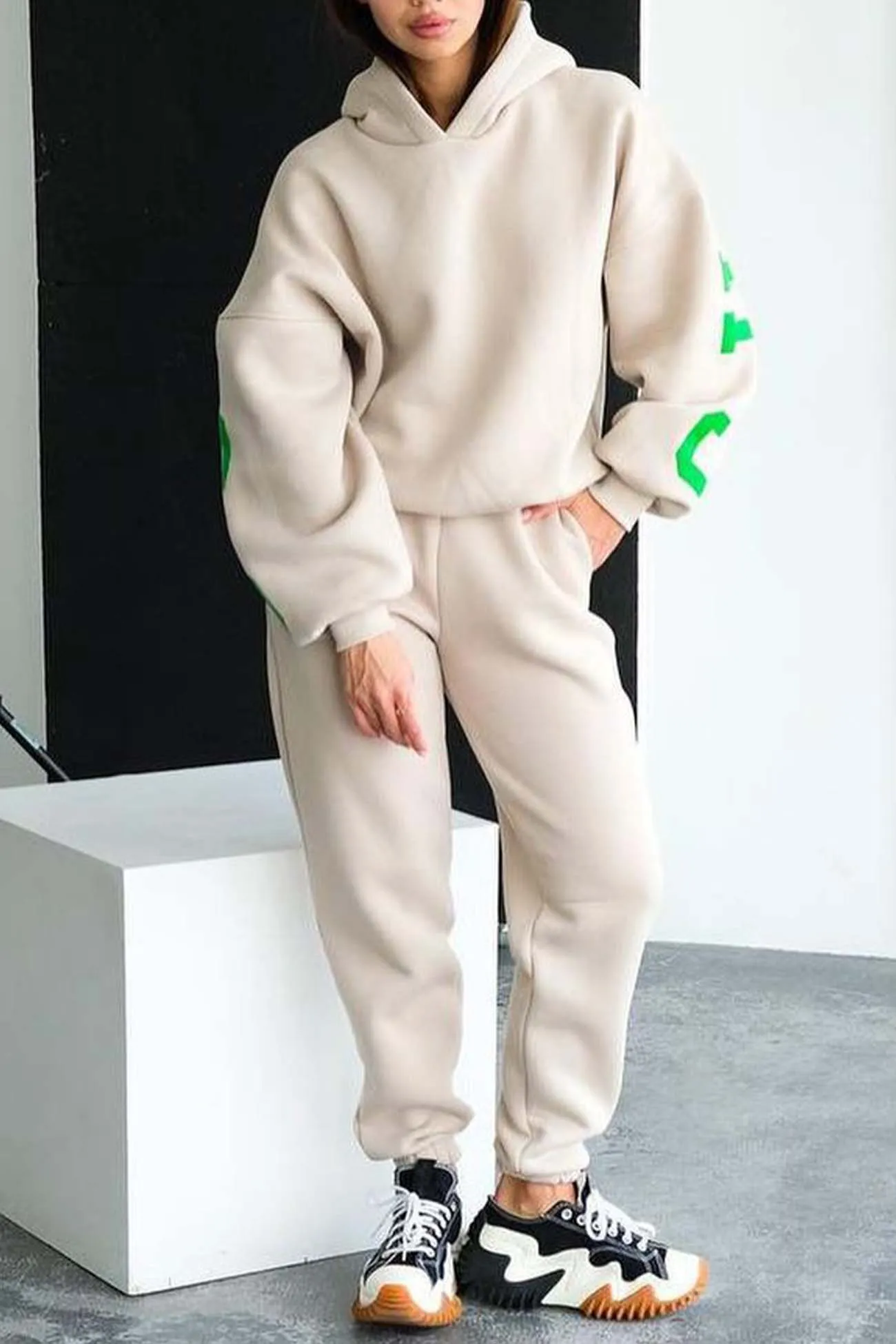 Letter Printed Hoodie Long Pants Two-Piece Set