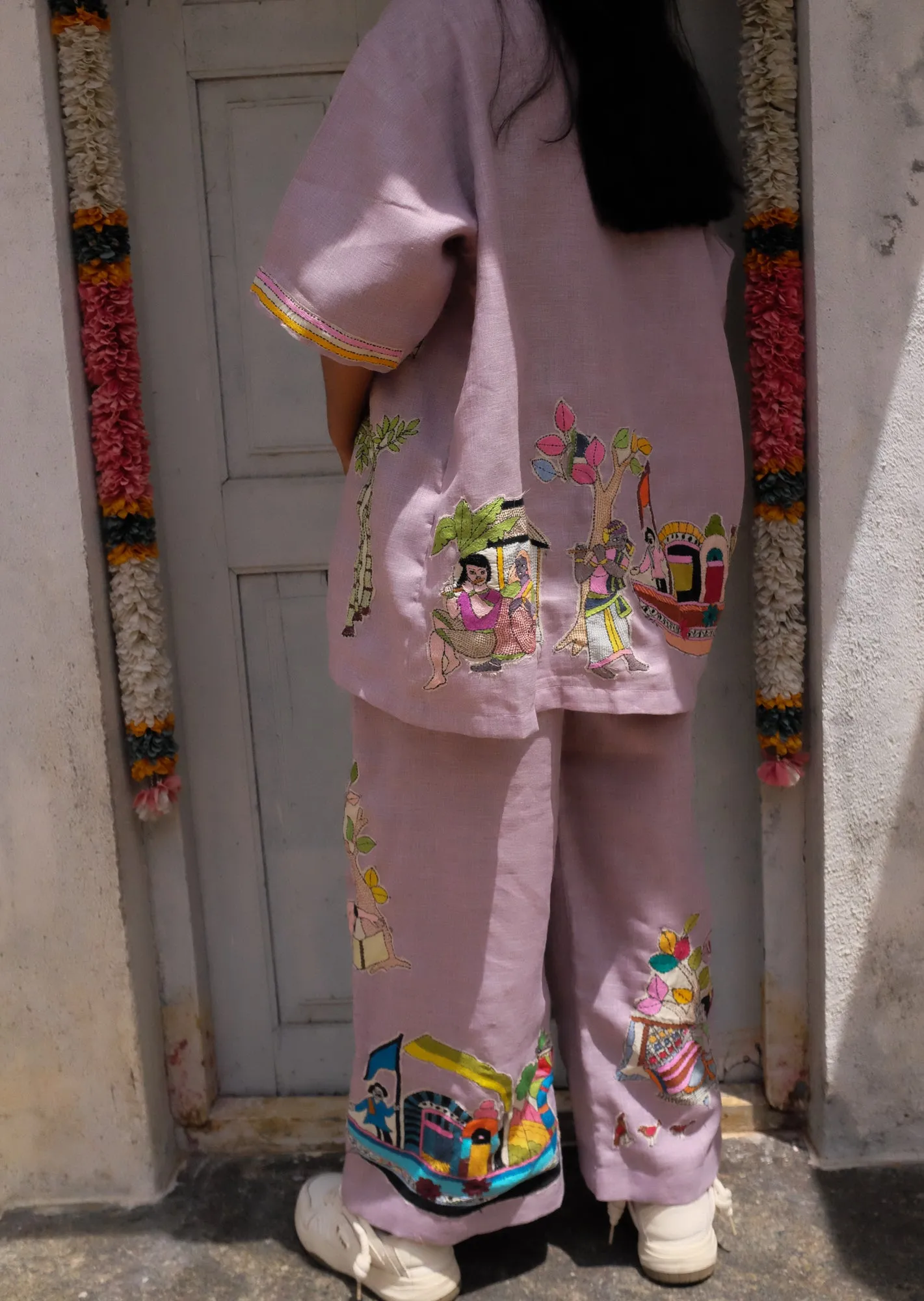 Lilac Upcycled Kantha Patchwork Trousers