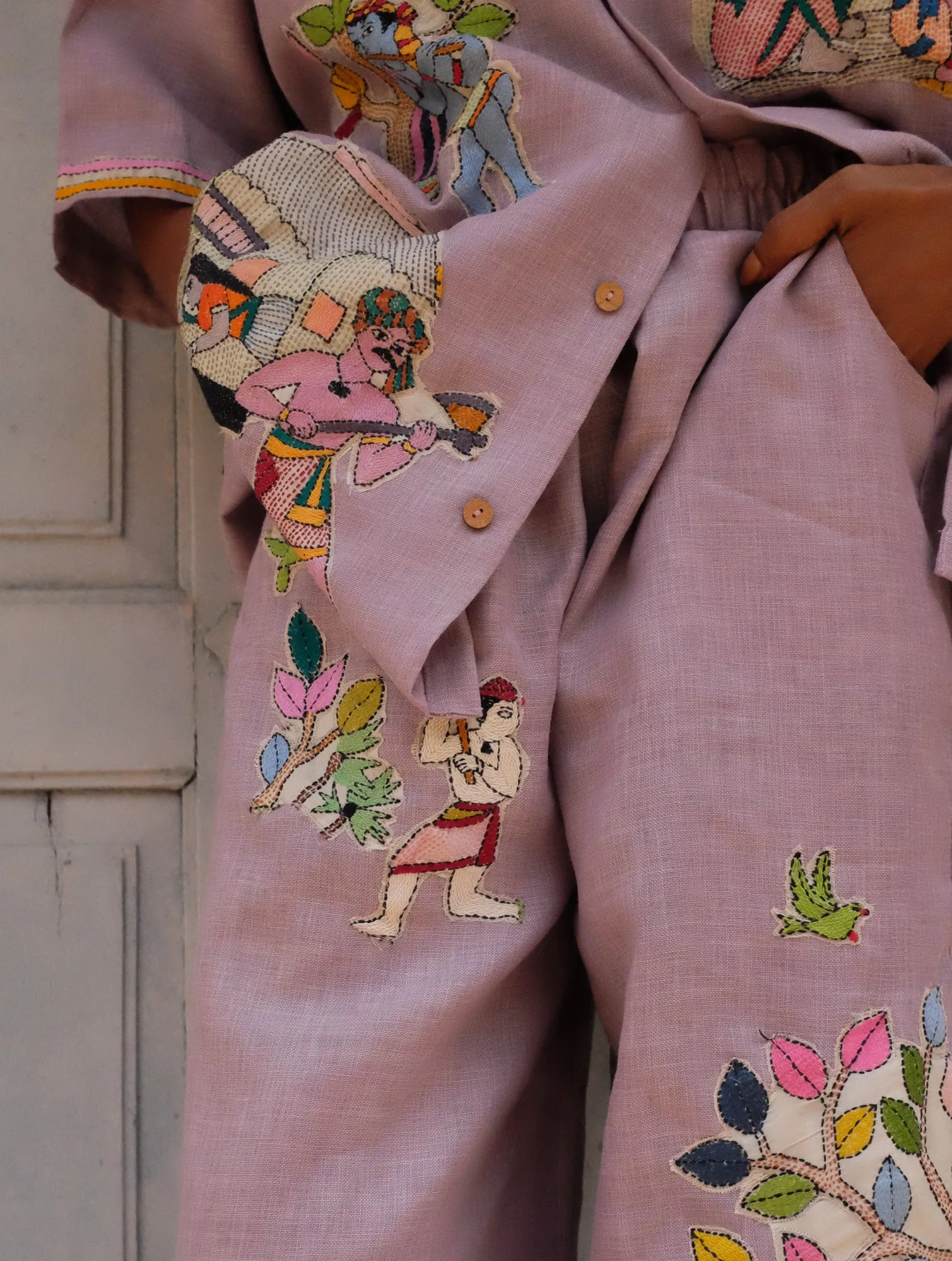 Lilac Upcycled Kantha Patchwork Trousers