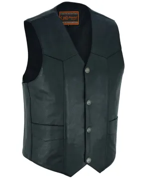 Men's Black Leather Concealed Carry Motorcycle Vest with Single Panel