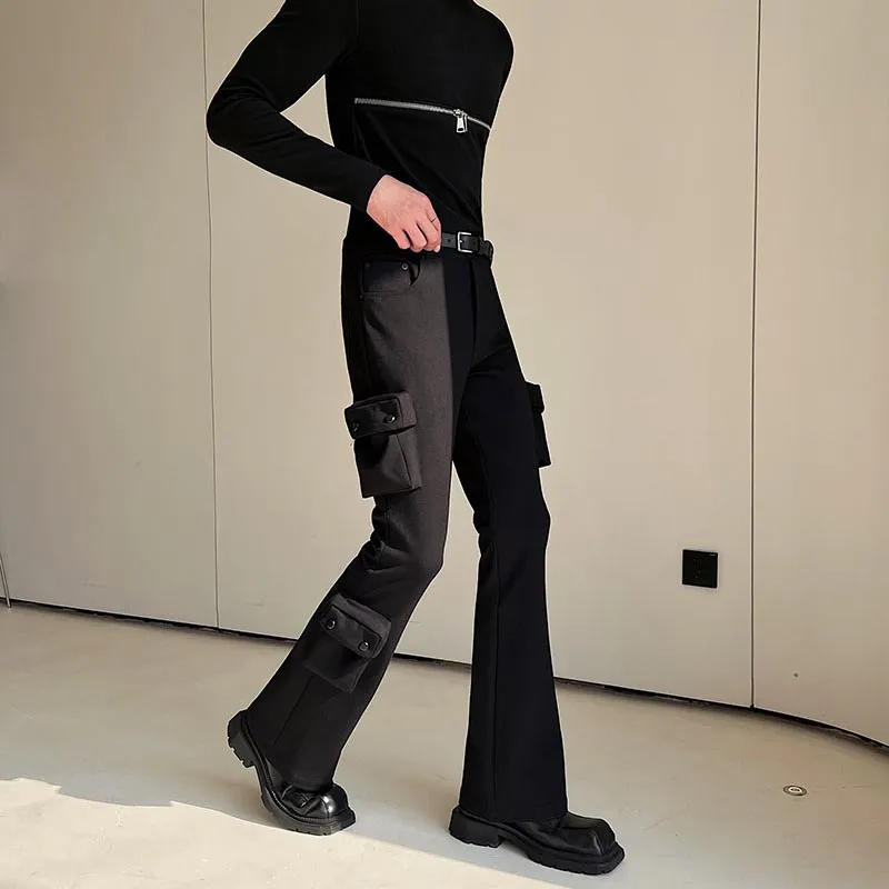 Mid-Low Rise Slim Cargo Pockets Flared Pants