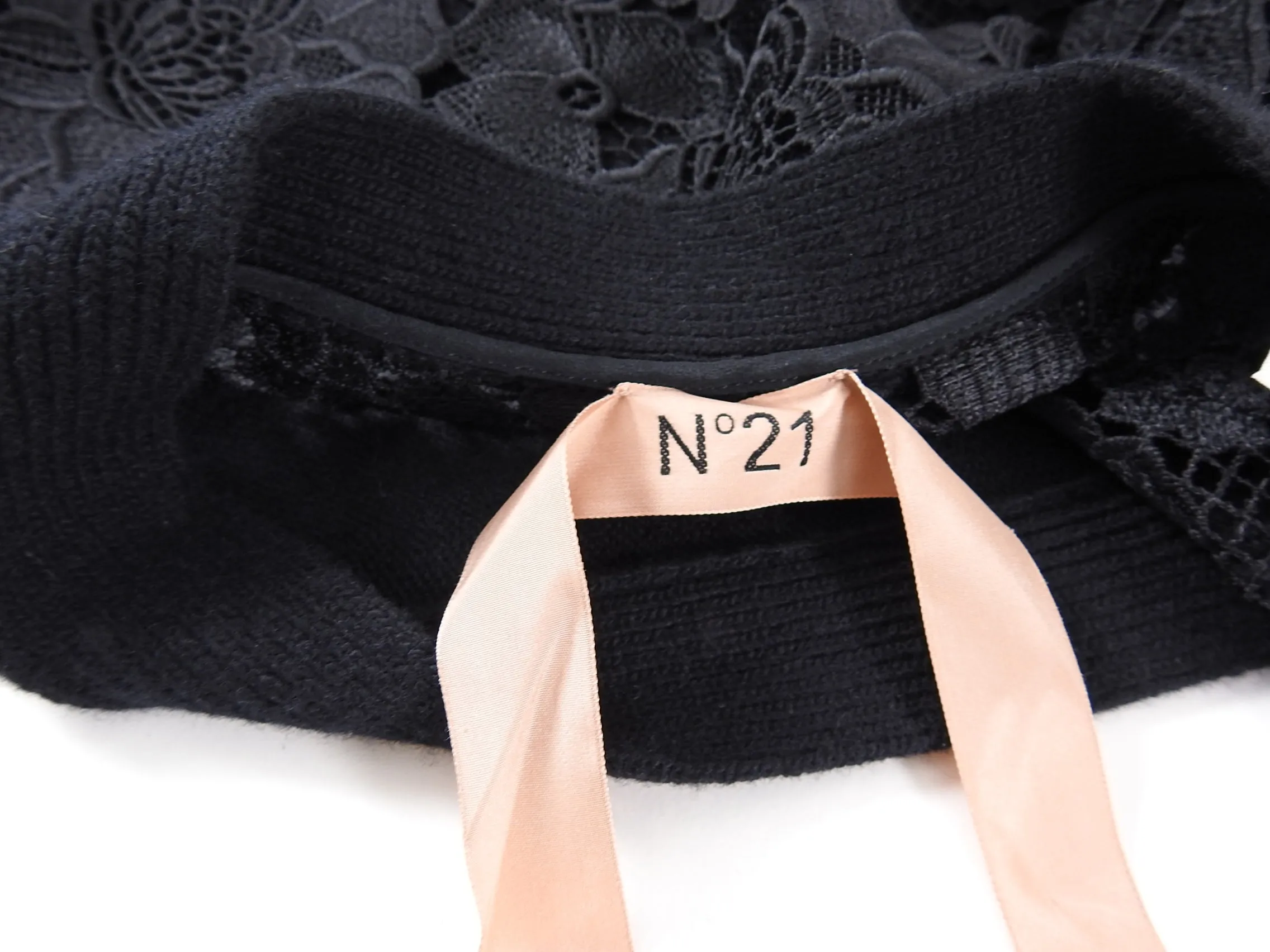 No 21 Black Wool and Guipure Lace Oversized Cardigan Sweater - S
