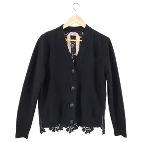 No 21 Black Wool and Guipure Lace Oversized Cardigan Sweater - S