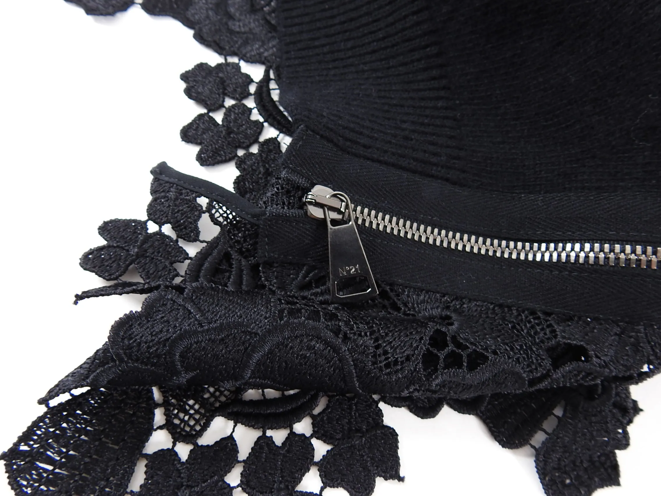 No 21 Black Wool and Guipure Lace Oversized Cardigan Sweater - S