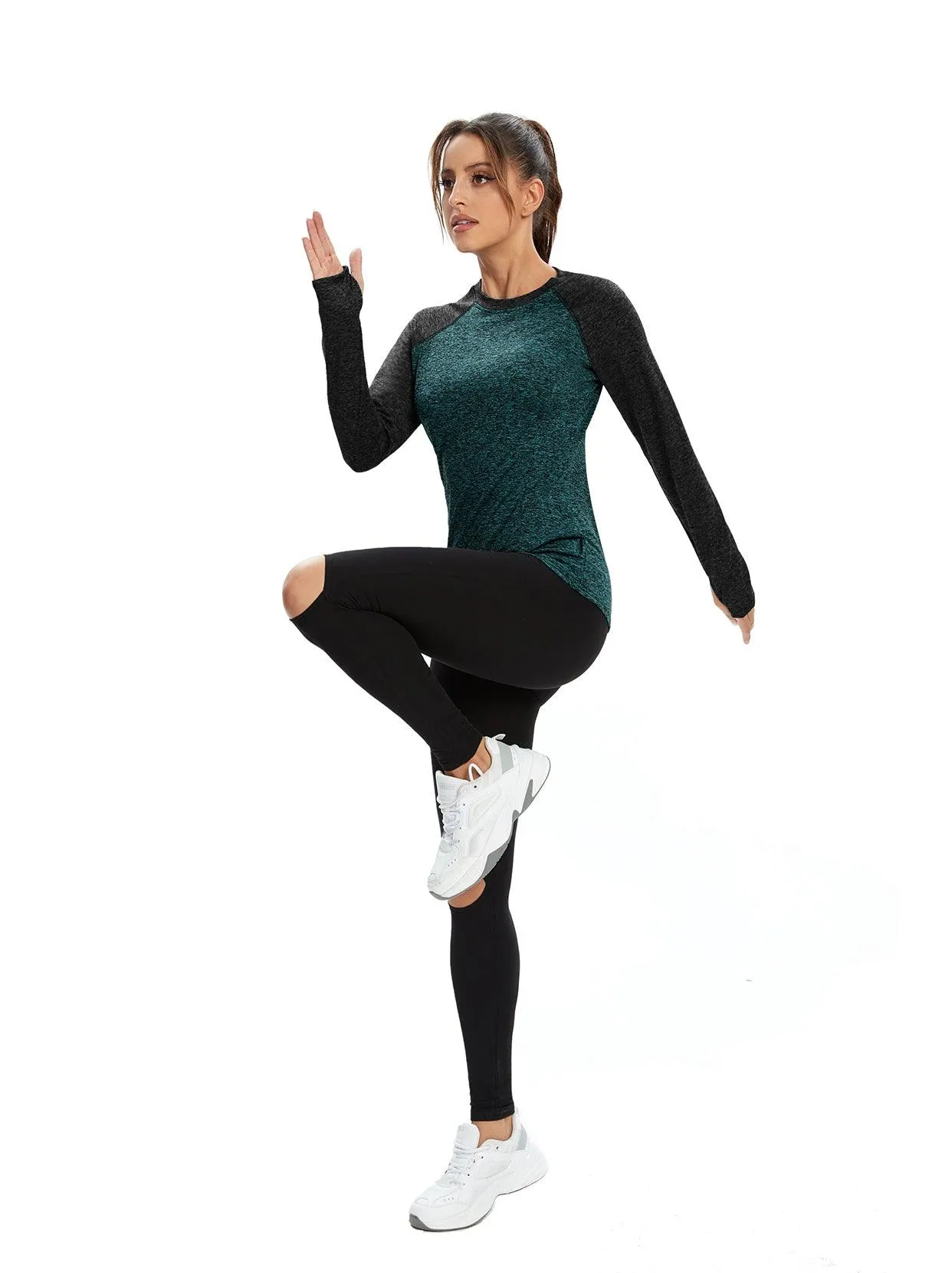 Patchwork Crew-neck Thermal Fleece Long-sleeve Top for Women