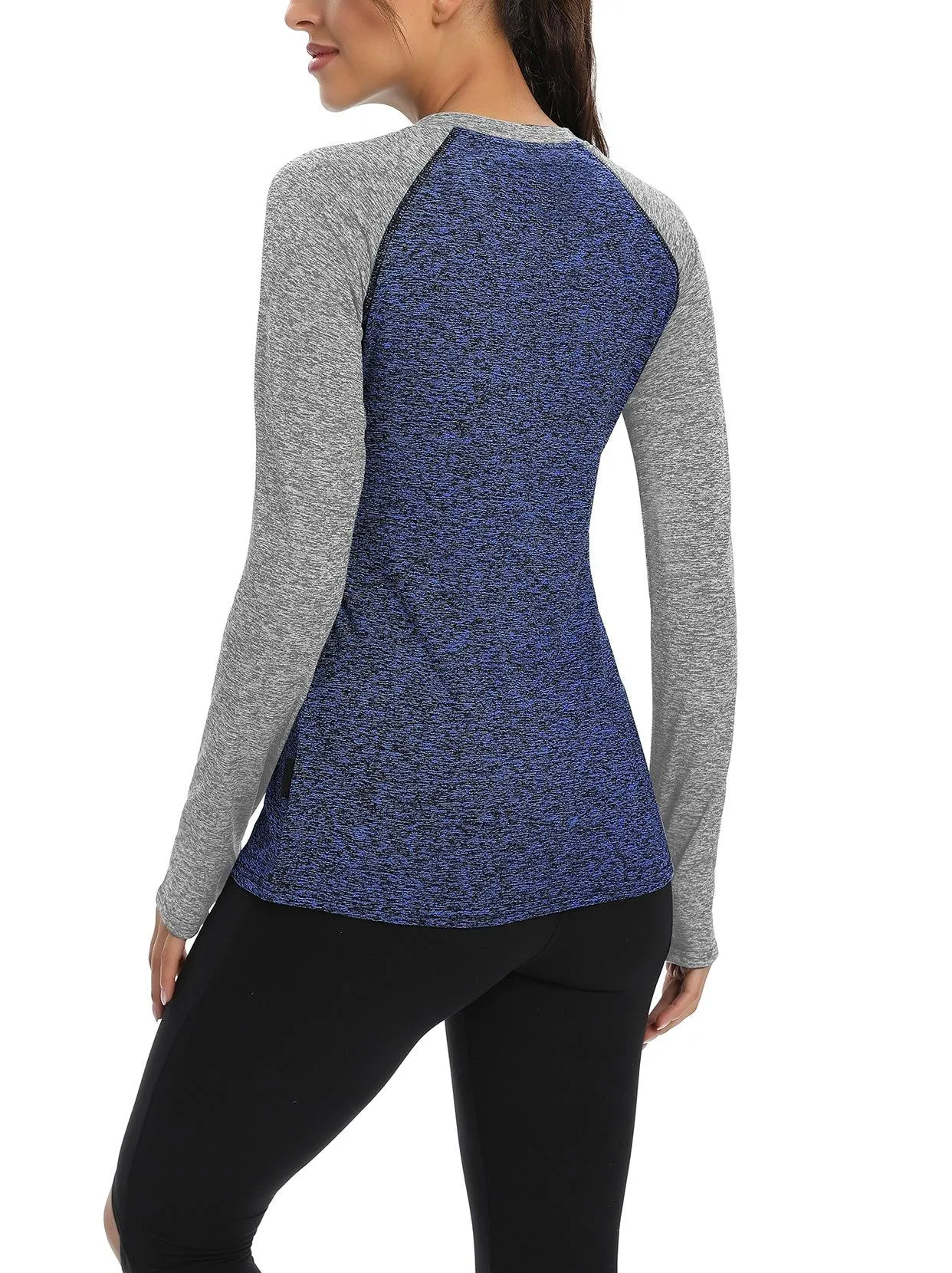 Patchwork Crew-neck Thermal Fleece Long-sleeve Top for Women