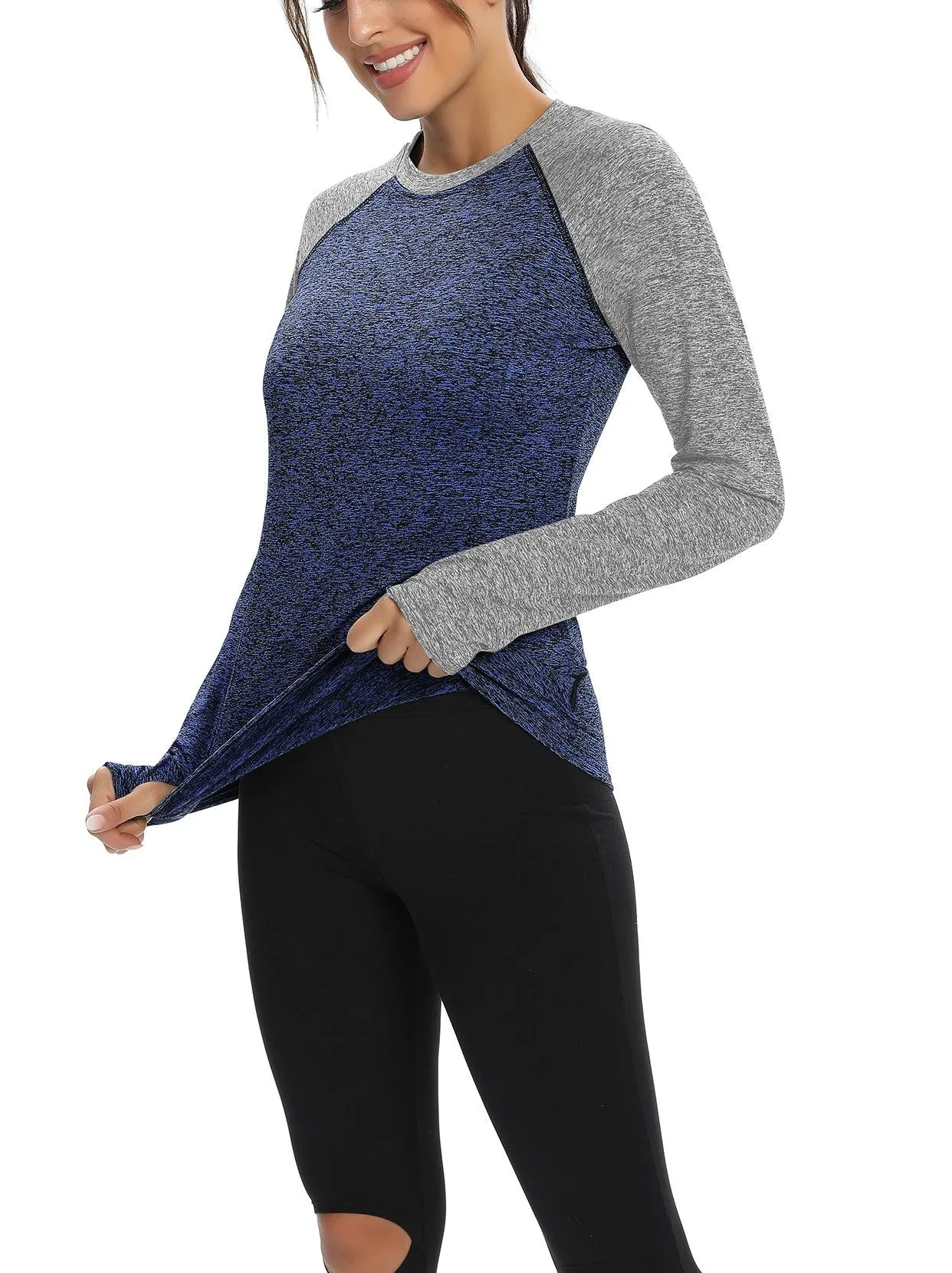 Patchwork Crew-neck Thermal Fleece Long-sleeve Top for Women