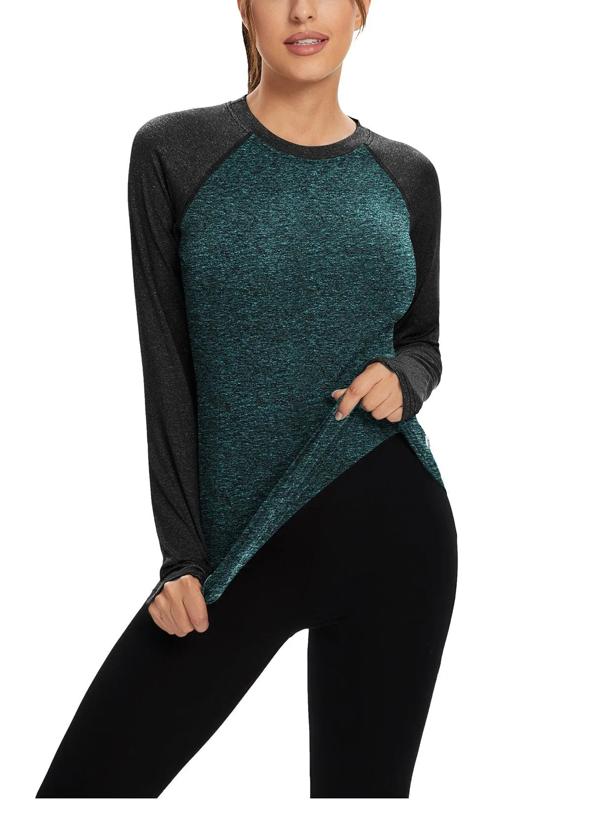 Patchwork Crew-neck Thermal Fleece Long-sleeve Top for Women