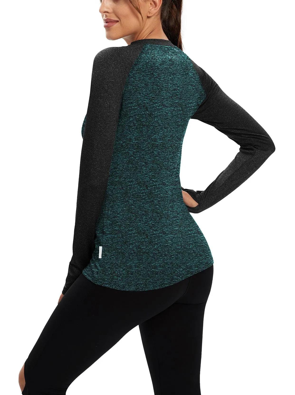 Patchwork Crew-neck Thermal Fleece Long-sleeve Top for Women
