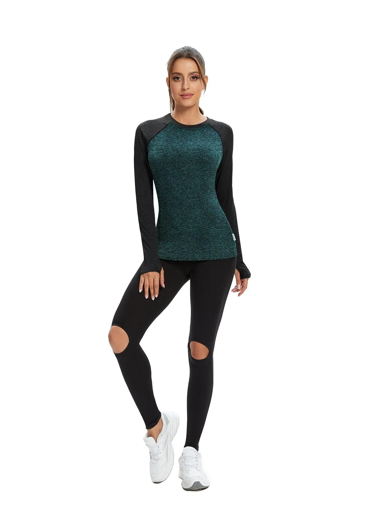 Patchwork Crew-neck Thermal Fleece Long-sleeve Top for Women
