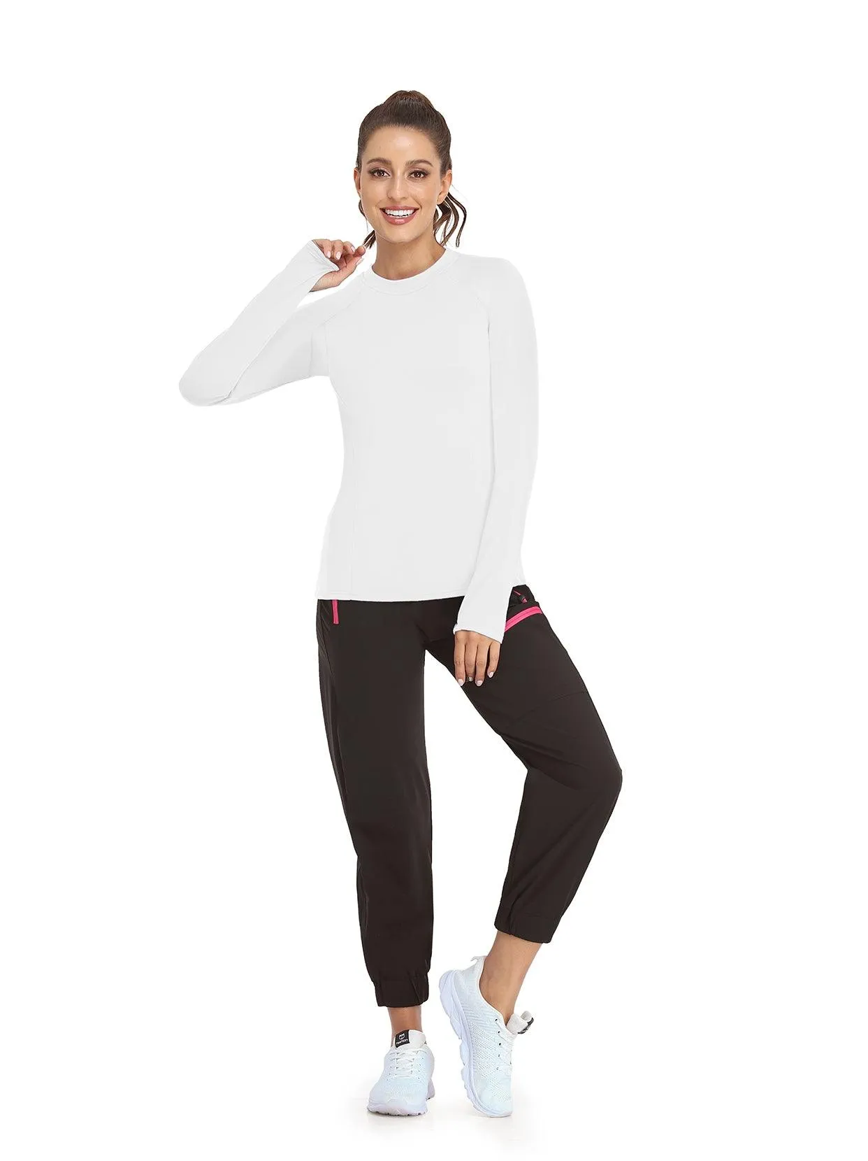 Solid Color Crew-neck Long-sleeve Fleece top for Women