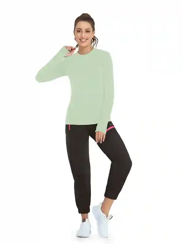Solid Color Crew-neck Long-sleeve Fleece top for Women