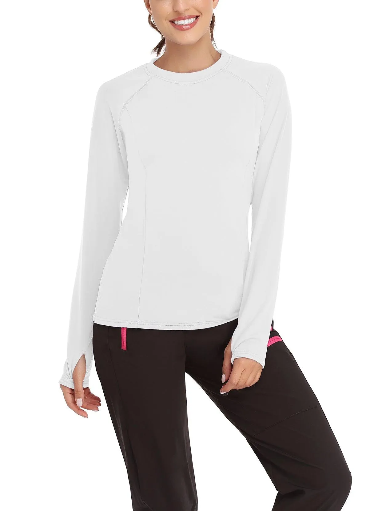 Solid Color Crew-neck Long-sleeve Fleece top for Women