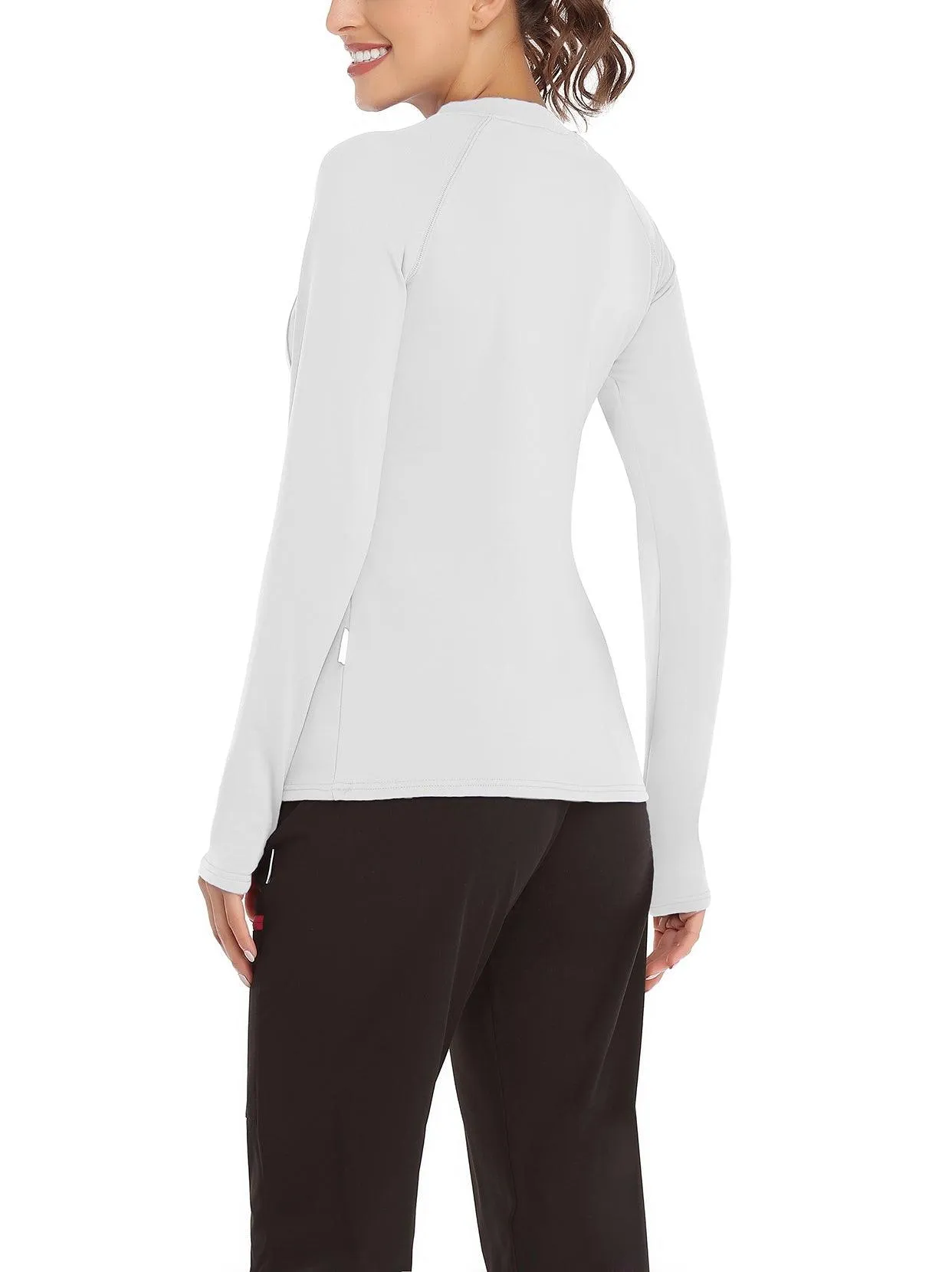 Solid Color Crew-neck Long-sleeve Fleece top for Women